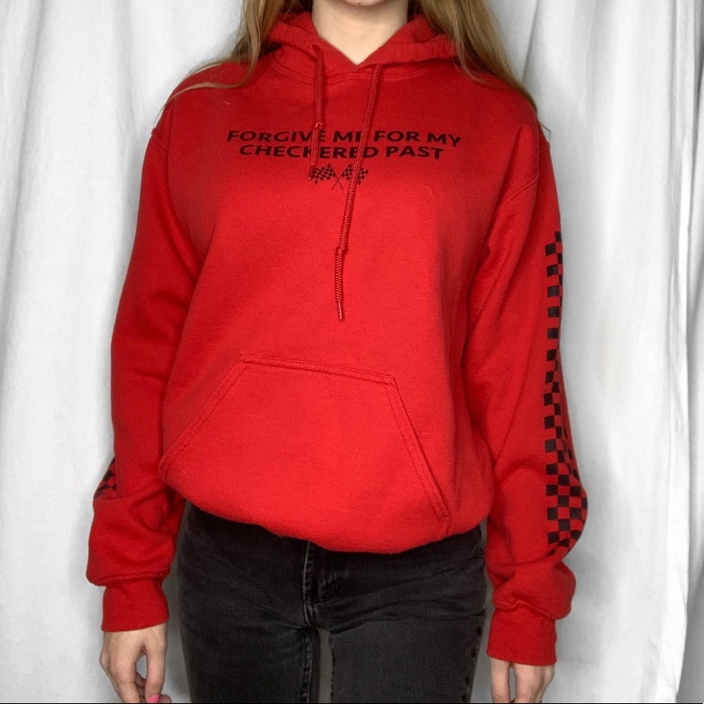 “Forgive Me For My Checkered Past” Red Hoodie